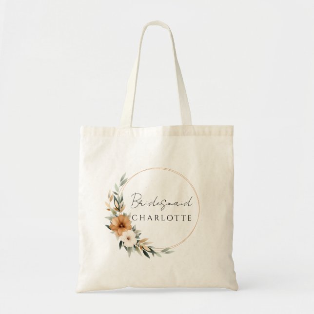 Bolsa Tote Elegant Copper & Earthy Botanical Bridesmaid (Frente)