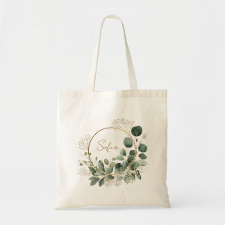 Bolsa Tote Elegant Eucalyptus Gold Frame Personalized Tote