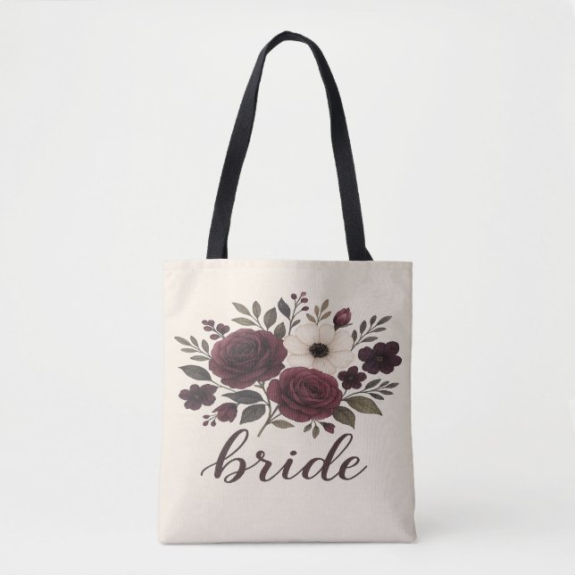 Bolsa Tote Elegant Floral Burgundy Bride  (Frente)
