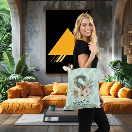 Bolsa Tote Elegant Floral Monogram – Mint Green Botanical Art