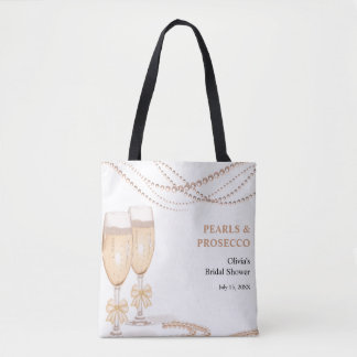 Bolsa Tote Elegant Gold Bow Pearls and Prosecco Bridal Shower