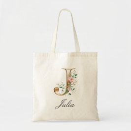 Bolsa Tote Elegant Gold Floral Letter J Monogram Tote Bag
