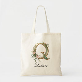 Bolsa Tote Elegant Gold Floral Letter Q Monogram Tote Bag