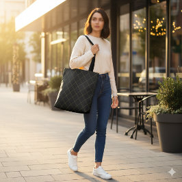 Bolsa Tote Elegant Metallic Gold Box Stripe Black