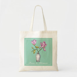 Bolsa Tote Elegant Pink Magnolia Watercolor in Glass Vase