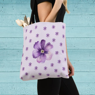 Bolsa Tote Elegant Purple Floral Watercolor