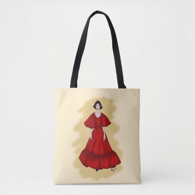 Bolsa Tote Elegant Red Flow and Warm Yellow Croqui (Frente)