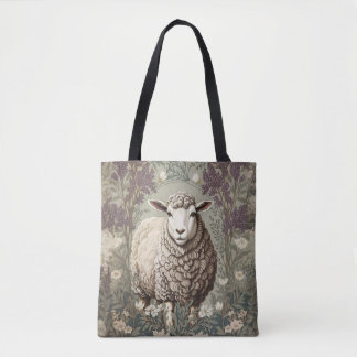 Bolsa Tote Elegant Sheep Lavender Flower Background