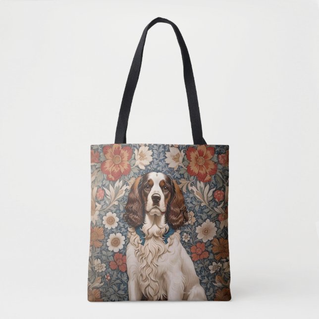 Bolsa Tote Elegant Spaniel On Floral Background (Frente)