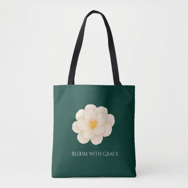Bolsa Tote Elegant White Camellia Deep Green Botanical Bloom  (Frente)