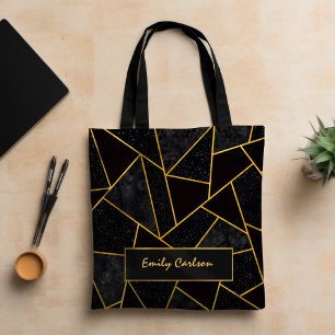 Bolsa Tote Elegante abstrato de ouro negro geométrico