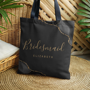 Bolsa Tote Elegante Ágata Preta Damas de Honra Douradas