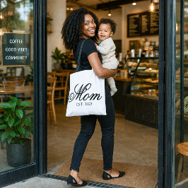 Bolsa Tote Elegante Ano de Estabelecimento da Mamãe Letra Pre
