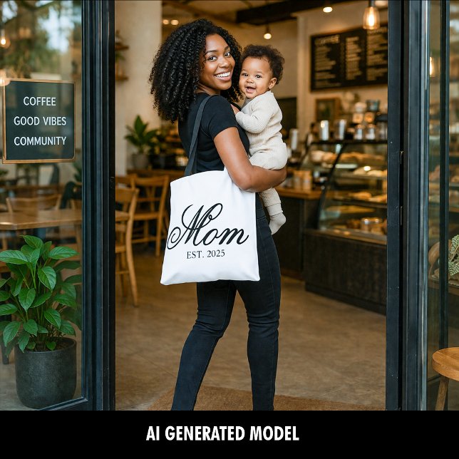 Bolsa Tote Elegante Ano de Estabelecimento da Mamãe Letra Pre (Elegant Mom Established Year Black Script Tote Bag)
