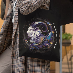 Bolsa Tote Elegante Aquarela Capricorne Zodiac Preto