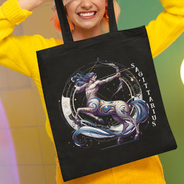 Bolsa Tote Elegante Aquarela Sagittarius Zodiac Preto