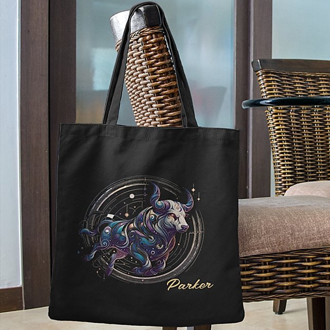 Bolsa Tote Elegante Aquarela Taurus Zodiac Preto (Criador carregado)
