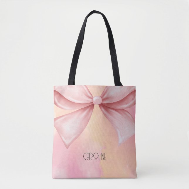 Bolsa Tote Elegante Arco Floral Rosa Boho Fofo (Frente)
