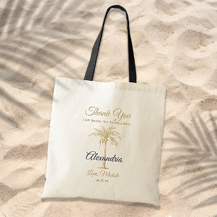 Bolsa Tote Elegante Árvore de Palma Dourada Agradecimento de