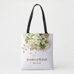Bolsa Tote Elegante avó floral de ouro moderno da noiva