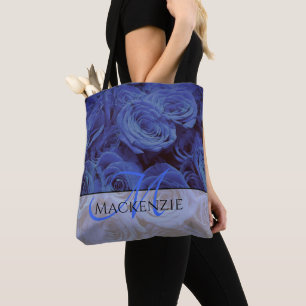 Bolsa Tote Elegante azul-escuro rosas flores azuis florais az