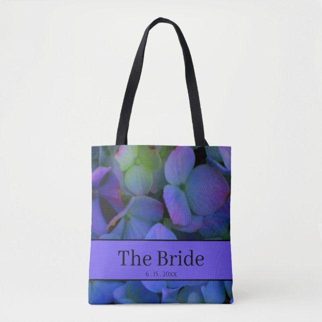 Bolsa Tote Elegante azul poeirento floral roxo (Frente)