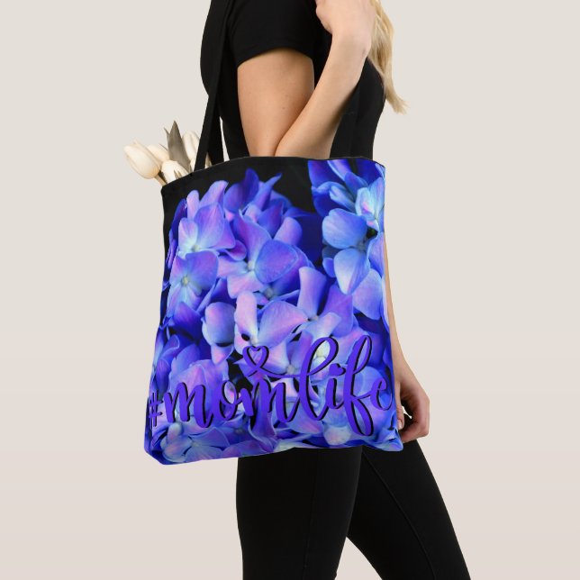 Bolsa Tote Elegante azul-púrpura magenta hidrangea floral (Close Up)