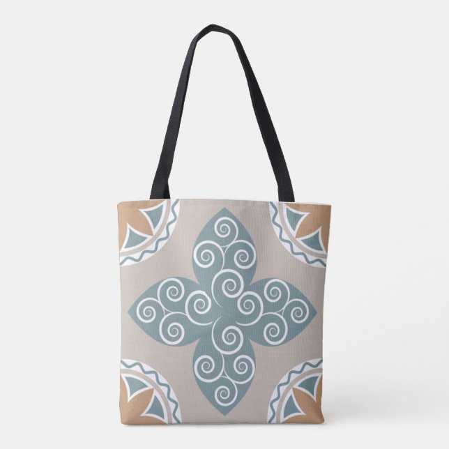 Bolsa Tote Elegante Azulejo Mosaico marroquino Padrão Boho Ch (Verso)