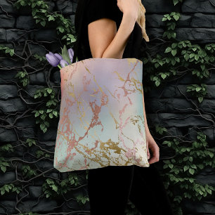 Bolsa Tote Elegante Beige Marble Mint Sage Green Rosa Doura