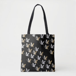 Bolsa Tote Elegante Black Dourado Crane Modern Japonês