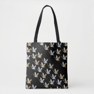 Bolsa Tote Elegante Black Dourado Crane Modern Japonês 
