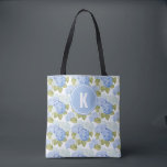 Bolsa Tote Elegante Blue Hydragea Flowers Monograma de Padrão<br><div class="desc">Carregar elegância onde quer que você vá com o Elegante Blue Hydrangea Flowers Pattern Monograma Tote Bag. Adorada com delicadas flores azuis de hydrangea, esta bolsa combina a beleza do eterno com a funcionalidade do dia a dia. O monograma personalizado adiciona um toque único, fazer-o como acessório na moda para...</div>
