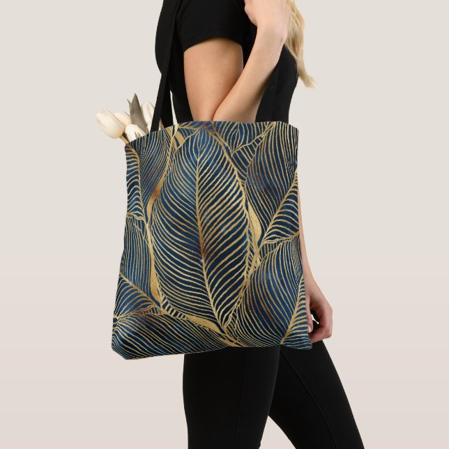 Bolsa Tote Elegante Blue Leaf Design (Close Up)