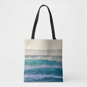 Bolsa Tote Elegante Blue Ocean Waves Acrylic Trabalho de arte