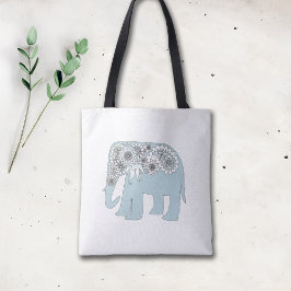 Bolsa Tote Elegante Blue Paisley Elephant