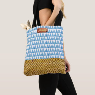 Bolsa Tote Elegante Blue Watercolor Geométrico Rattan