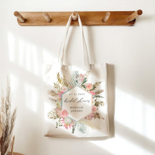 Bolsa Tote elegante boêmio floral rosa Chuveiro de Noiva