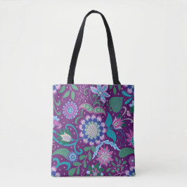 Bolsa Tote Elegante Boho Floral Roxo  