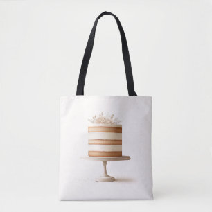 Bolsa Tote Elegante Bolo Floral Branco Padaria Cozinha Tier
