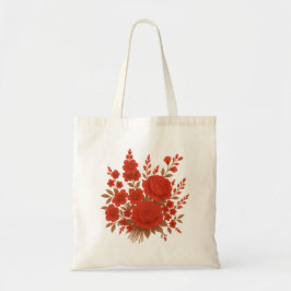 Bolsa Tote Elegante Buquê Floral Vermelho com Rosas Romântica