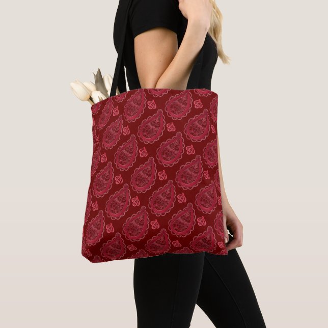 Bolsa Tote Elegante Burgundy Paisley Pattern (Close Up)