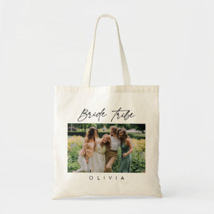 Bolsa Tote Elegante Calliografia Bride Tribo Foto Bridesmaid