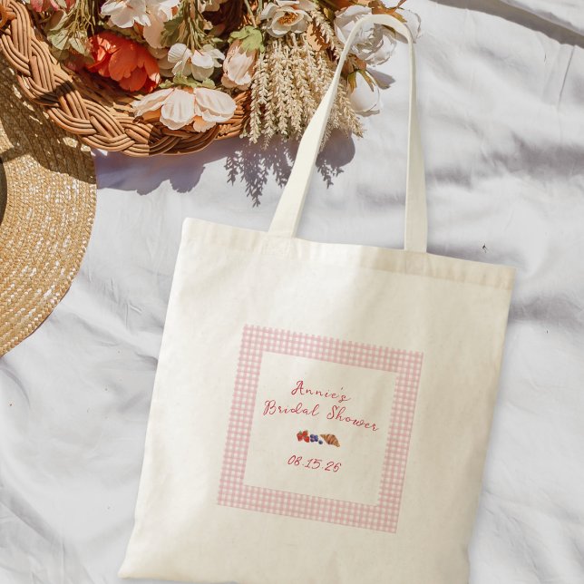 Bolsa Tote Elegante Chá de Noiva de Gingham de Verão Rosa (Criador carregado)