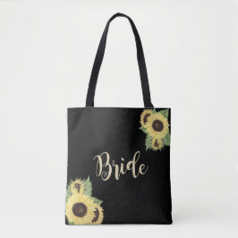 Bolsa Tote Elegante Chic Preto, Girassóis, Noiva