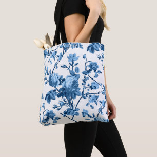 Bolsa Tote Elegante Chic Vintage Blue Rosa Floral