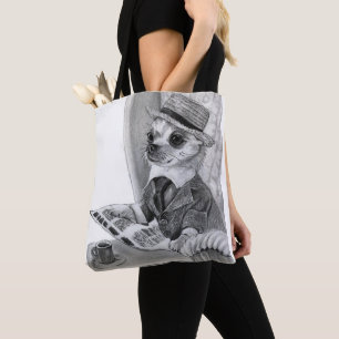 Bolsa Tote Elegante chihuahua lendo jornal