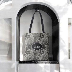 Bolsa Tote Elegante Cinza Paisley Monogrammed