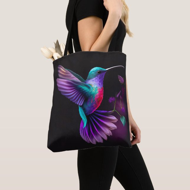 Bolsa Tote Elegante Colorida Roxo Roxo-Hummingbird Trabalho d (Close Up)
