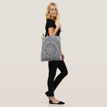 Bolsa Tote Elegante com Padrão Mandala Cinza