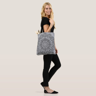 Bolsa Tote Elegante com Padrão Mandala Cinza